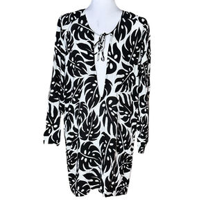 Mikoh Swim Coverup Dress Monstera V Neck Beach Cruise Rayon 3 L/XL Black White